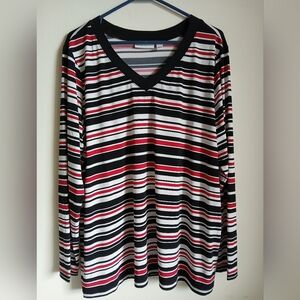 Susan Graver Striped V-Neck Women's Top Size XL Long Sleeve